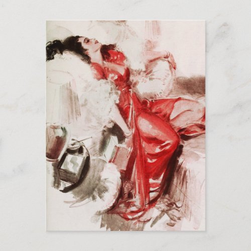 Lady in Red Falls Asleep Postcard