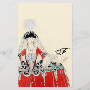 LADY IN RED FASHION COSTUME DESIGNER MONOGRAM STATIONERY