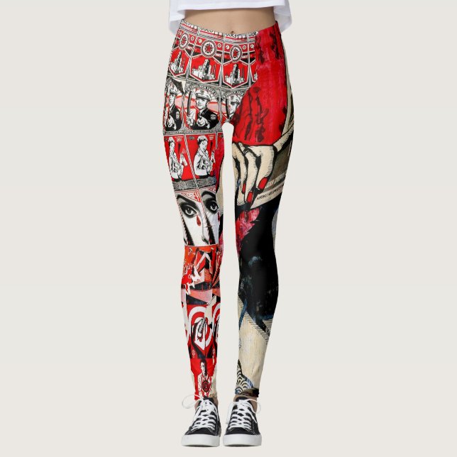 Lady in Red Lipstick Wall Graffiti Leggings (Front)