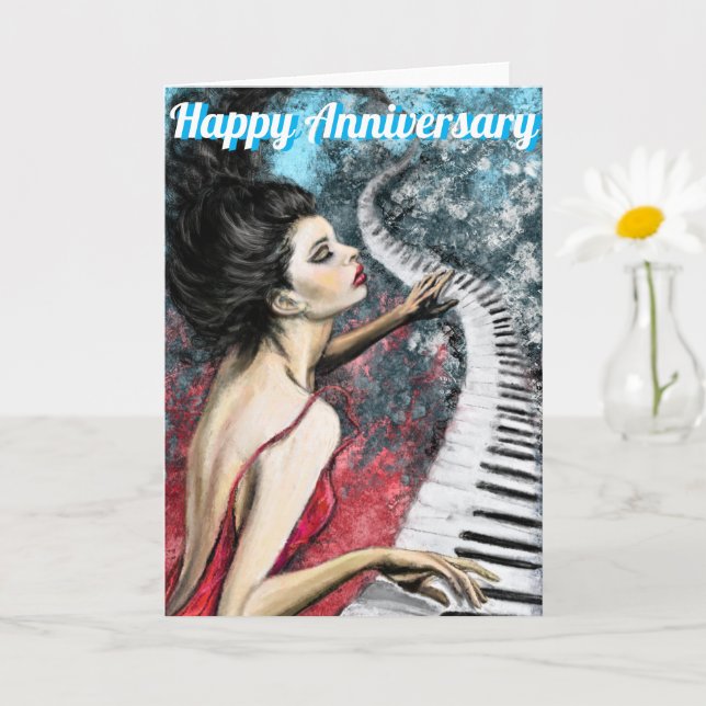 Lady in Red Piano Music Anniversary Card (Small Plant)