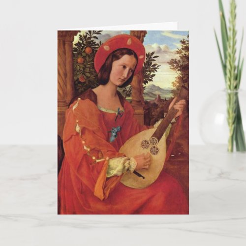 Lady in Red playing a Lute Holiday Card