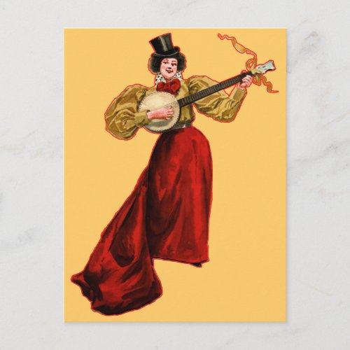 Lady in Red Playing Banjo Postcard