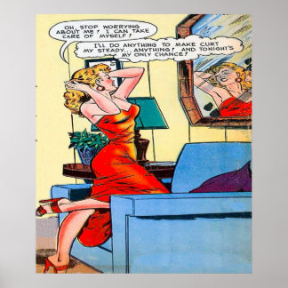 Lady in red retro vintage poster