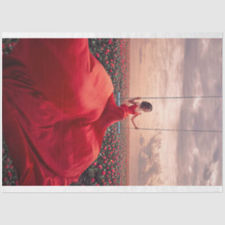 Lady in Red Swinging Over Roses Tissue Paper