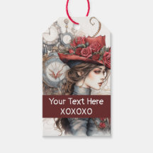 Lady in Red Valentine Kiss steampunk watercolor