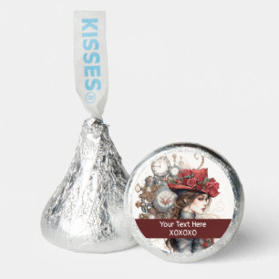 Lady in Red Valentine Kiss steampunk watercolor Hershey®'s Kisses®