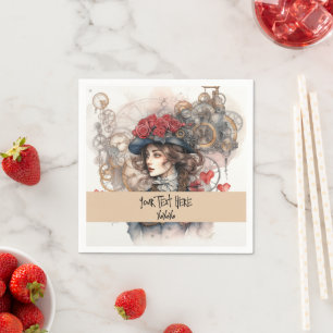 Lady in Red Valentine Kiss steampunk watercolor Napkins