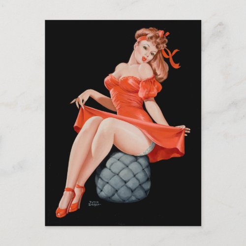 Lady in red  vintage pin up girl art postcard