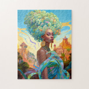 Lady In Surreal World African American Art Jigsaw Puzzle