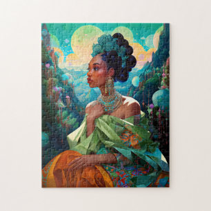 Lady In Surreal World African American Art Jigsaw Puzzle