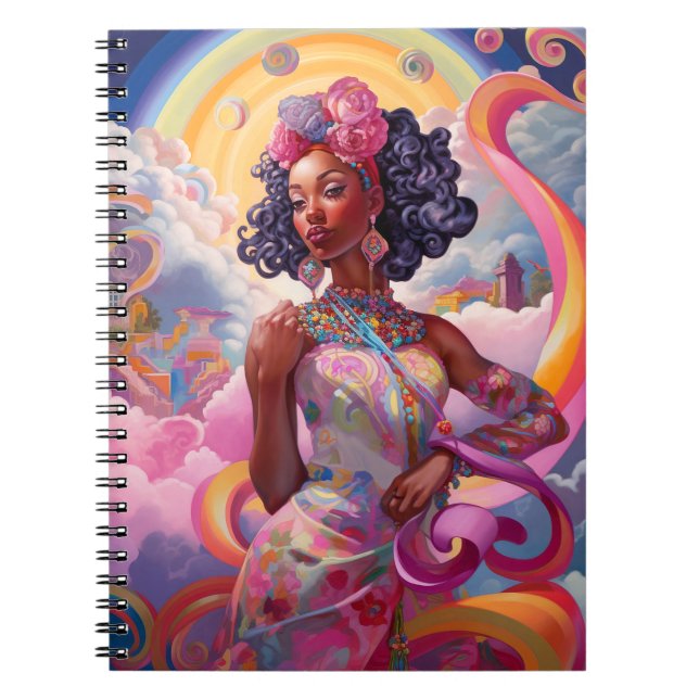 Lady In Surreal World African American Art Pink Notebook (Front)