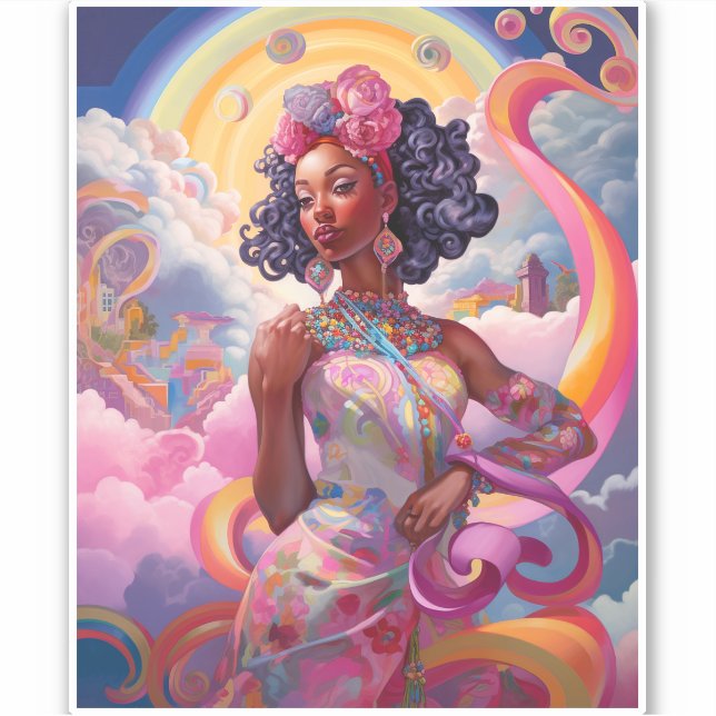 Lady In Surreal World African American Art Pink Sticker (Front)