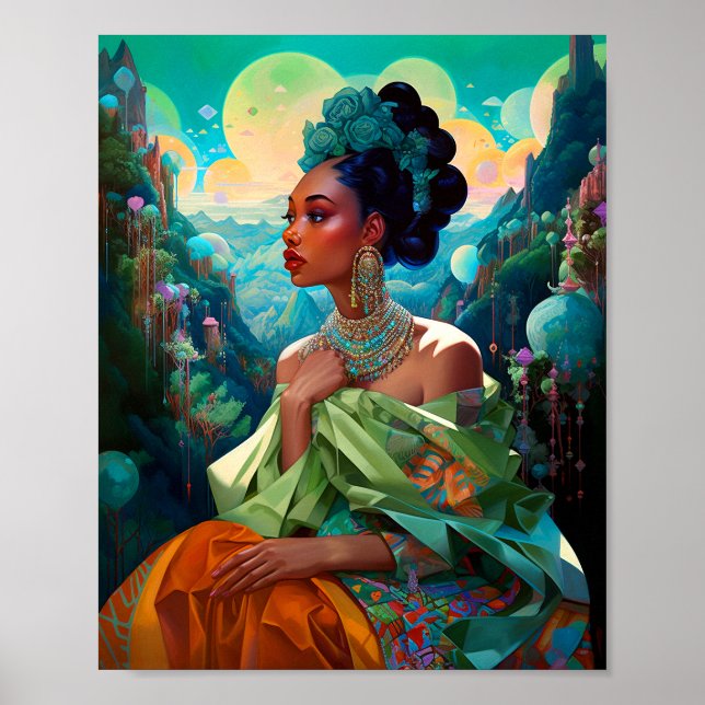 Lady In Surreal World African American Art Poster (Front)