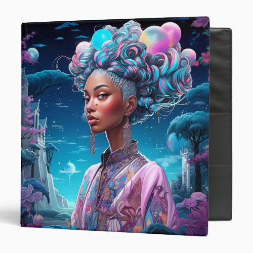 Lady In Surreal World African American Art Purple 3 Ring Binder