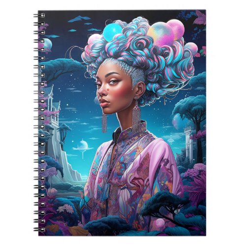 Lady In Surreal World African American Art Purple Notebook