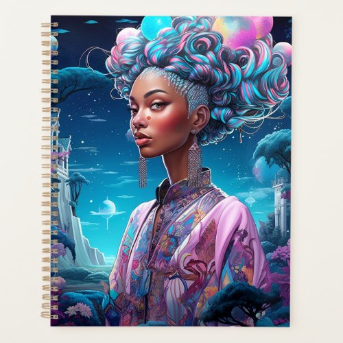 Lady In Surreal World African American Art Purple Planner