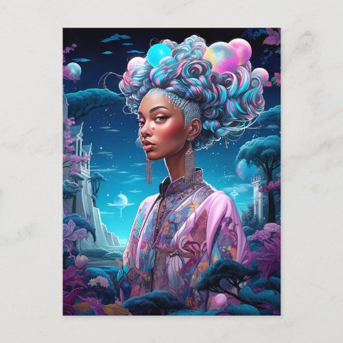 Lady In Surreal World African American Art Purple Postcard