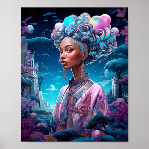 Lady In Surreal World African American Art Purple Poster