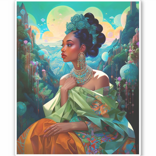 Lady In Surreal World African American Art Sticker (Front)