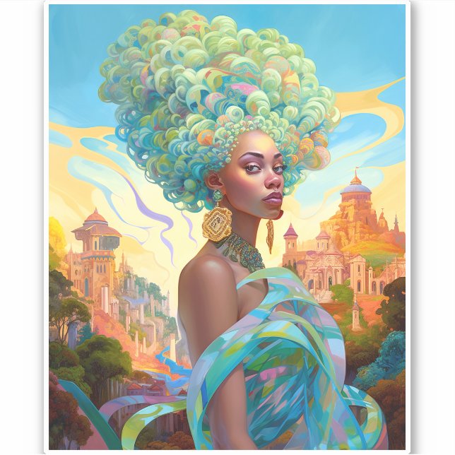 Lady In Surreal World African American Art Sticker (Front)