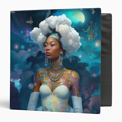 Lady In Surreal World Cosmic African American Art 3 Ring Binder