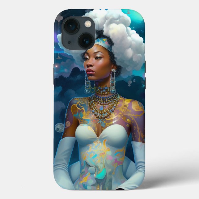 Lady In Surreal World Cosmic African American Art Case-Mate iPhone Case (Back)