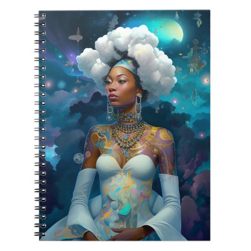 Lady In Surreal World Cosmic African American Art Notebook