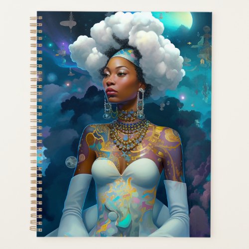 Lady In Surreal World Cosmic African American Art Planner