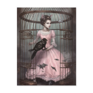 Lady in the Bird Cage With Weird Bird Postcard