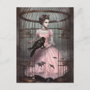 Lady in the Bird Cage With Weird Bird Postcard