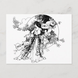 Lady in the garden postcard