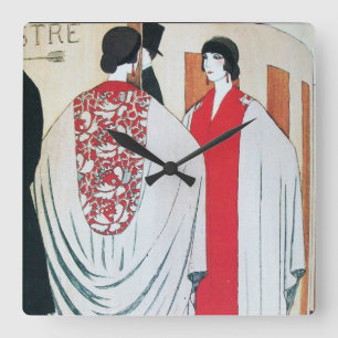 LADY IN THE MIRROR Art Deco Beauty Fashion Square Wall Clock