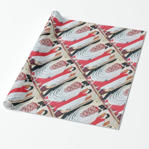 LADY IN THE MIRROR ART DECO BEAUTY  FASHION WRAPPING PAPER