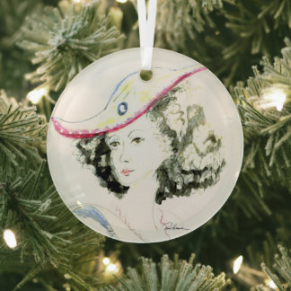 Lady In The Red Hat Glass Ornament