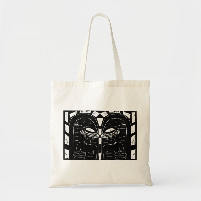 Lady in the Window | Linocut Tote Bag (Front)