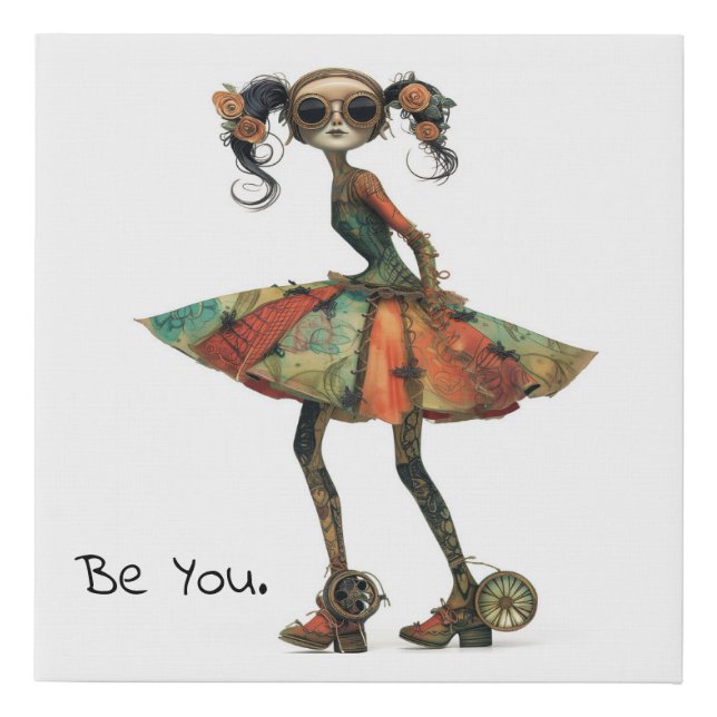 Lady in Whimsical Dress and Shoes - Be You. Faux Canvas Print (Front)