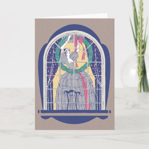 Lady in Window with Wreath Holiday Card