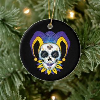 Lady Jester Skull Ceramic Ornament