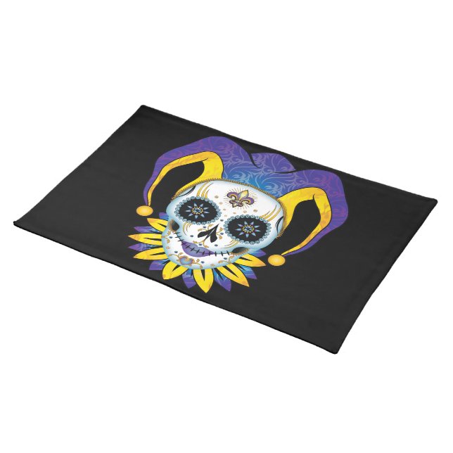 Lady Jester Skull Cloth Placemat (On Table)