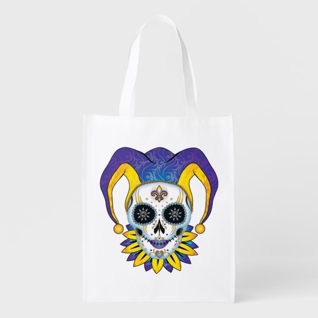 Lady Jester Skull Grocery Bag (Front)