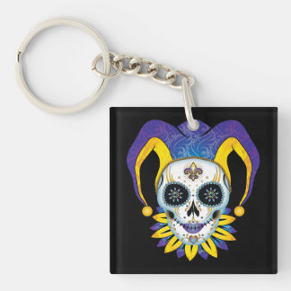 Lady Jester Skull Keychain