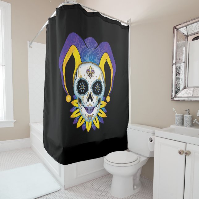 Lady Jester Skull Shower Curtain (In Situ)