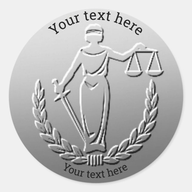 Lady Justice Law Customizable Coin Design #silv10 Classic Round Sticker (Front)