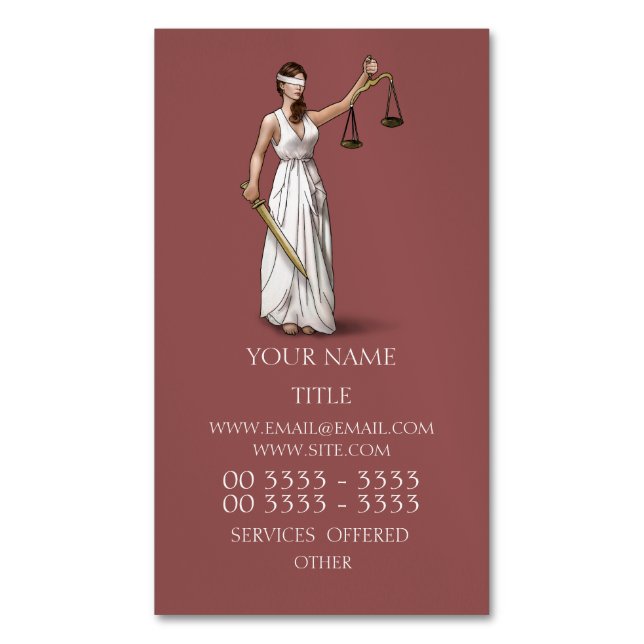Lady Justice - Marsala Business Card Magnet (Front Vertical)