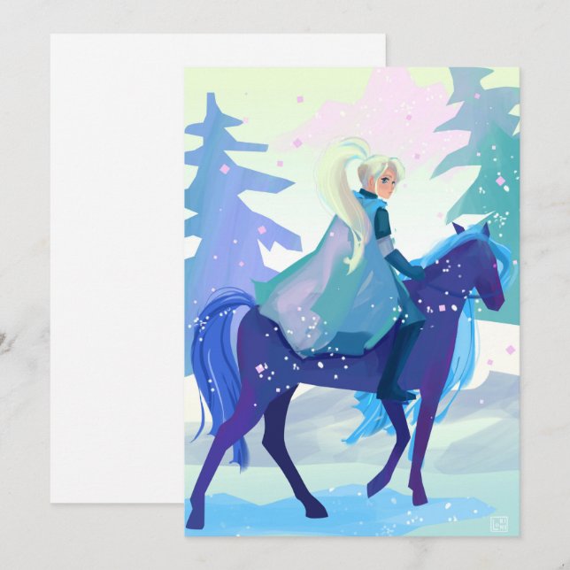 Lady Knight in a Snowy Forest Holiday Card (Front/Back)