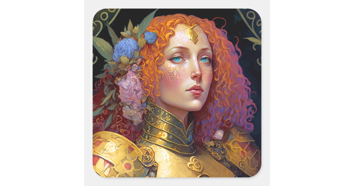Lady Knight Warrior Armor Fantasy Art Square Sticker | Zazzle