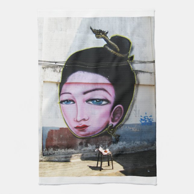 Lady Lao Graffiti Street Art Kitchen Towel (Vertical)