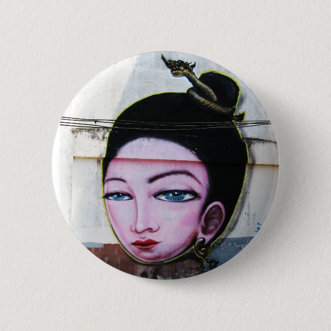 Lady Lao Graffiti Street Art Pinback Button (Front)