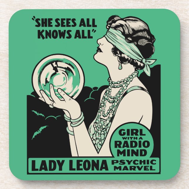 Lady Leona Fortune Teller - Girl With A Radio Mind Beverage Coaster (Front)
