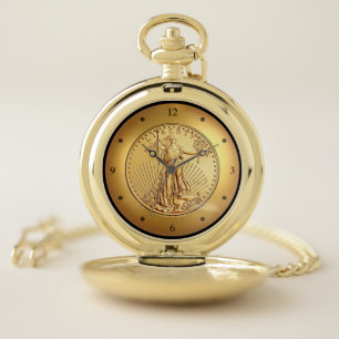 Lady Liberty ~ American Eagle Gold Coin ~ Pocket Watch